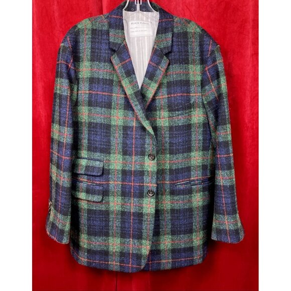 Sz BB5 XL Black Fleece Wool Jacket Blazer Plaid Tartan 3 Button Brooks Brothers - Picture 1 of 5